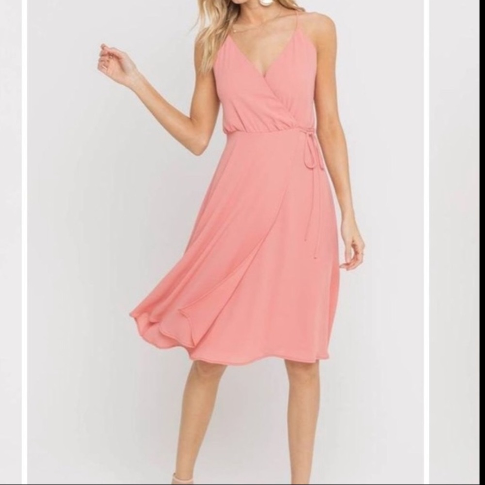 LUSH Faux Wrap Dress Salmon